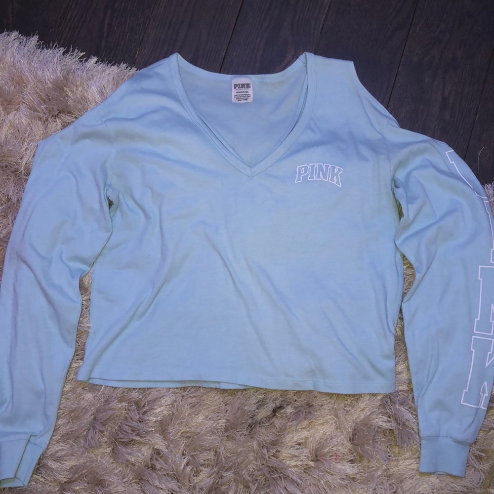 Pink off the shoulder long-sleeve cropped top